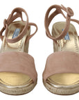 Prada Suede Leather Ankle Strap Espadrille Wedge Sandals - Powder Pink
