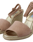 Prada Suede Leather Ankle Strap Espadrille Wedge Sandals - Powder Pink