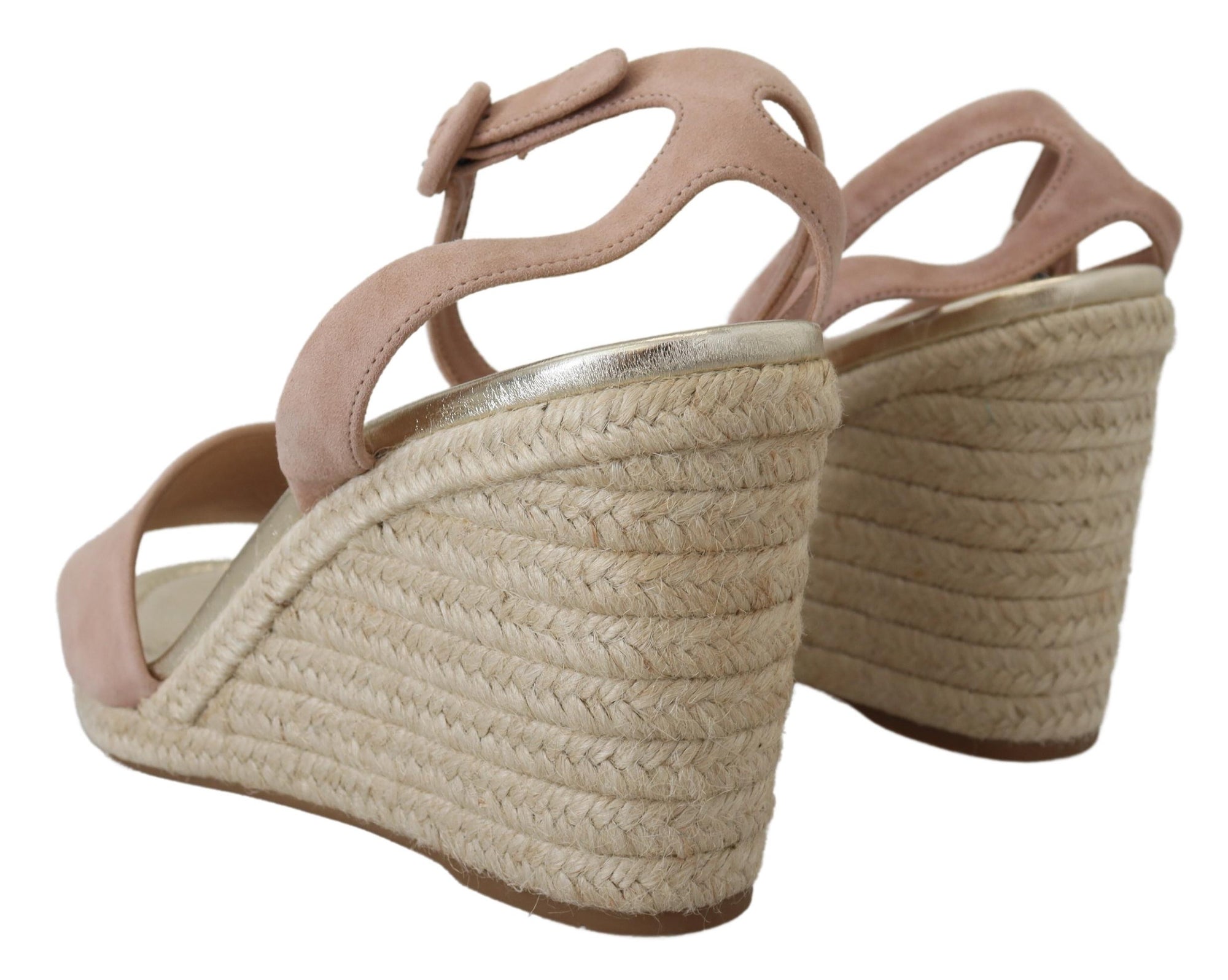 Prada Suede Leather Ankle Strap Espadrille Wedge Sandals - Powder Pink