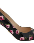 Prada Black Leather Floral Print Stiletto Heel Pumps