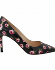 Prada Black Leather Floral Print Stiletto Heel Pumps