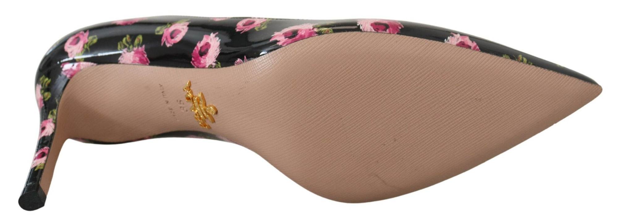 Prada Black Leather Floral Print Stiletto Heel Pumps