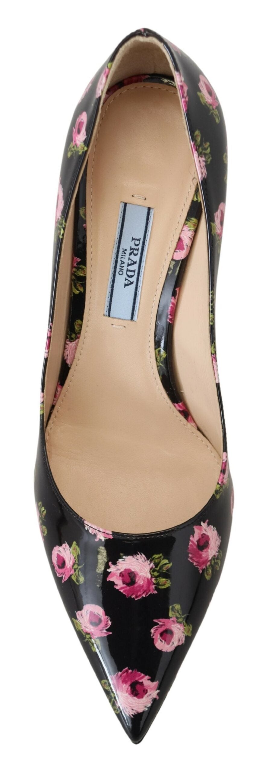 Prada Black Leather Floral Print Stiletto Heel Pumps