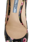 Prada Black Leather Floral Print Stiletto Heel Pumps
