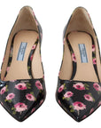 Prada Black Leather Floral Print Stiletto Heel Pumps
