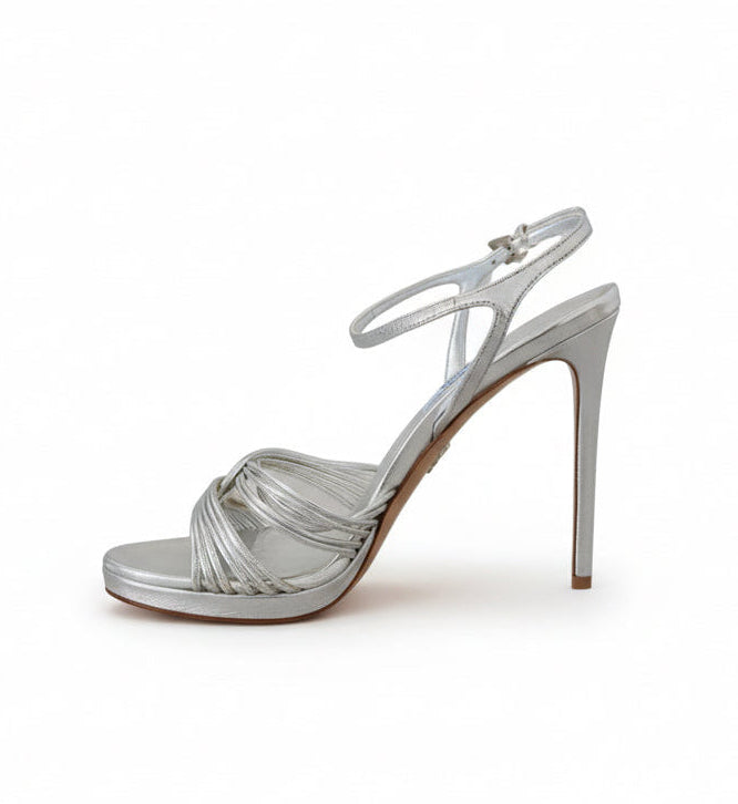 Prada Silver Leather Stiletto Heels