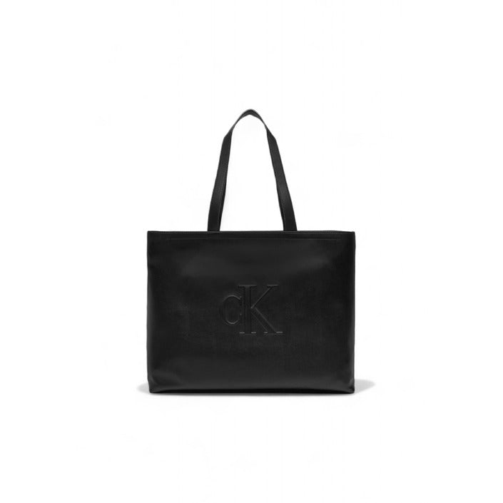 Calvin Klein Logo Black Vegan Leather Shopper Tote Bag