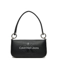 Calvin Klein Jeans Logo Black Vegan Leather Slim Mini Baguette Shoulder Bag