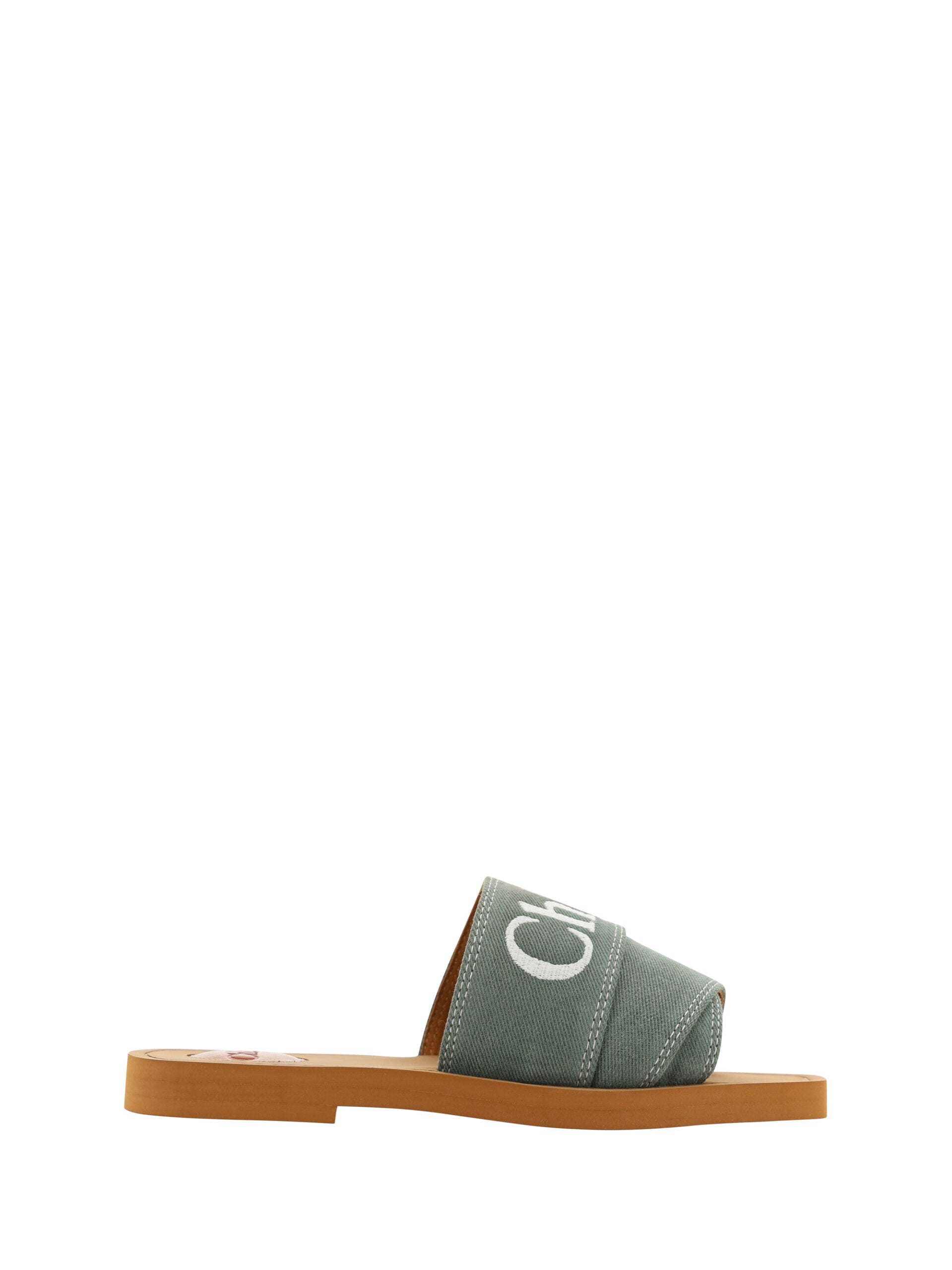 Chloé Cotton Green Resort Flat Sandals