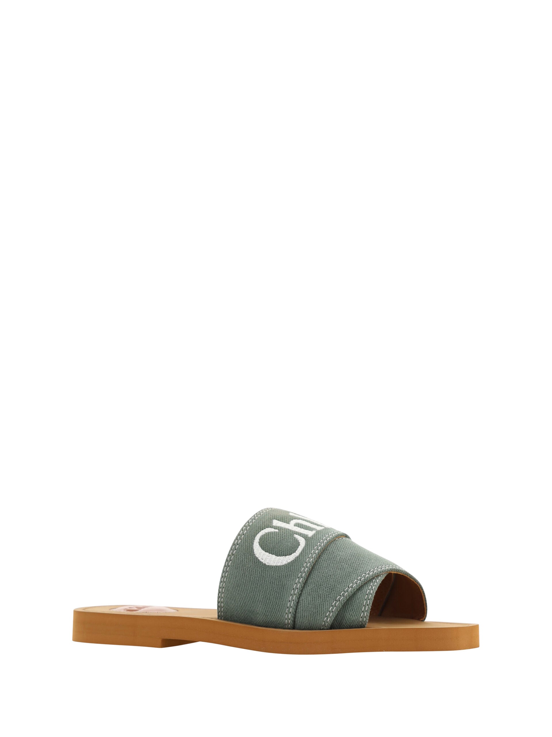Chloé Cotton Green Resort Flat Sandals