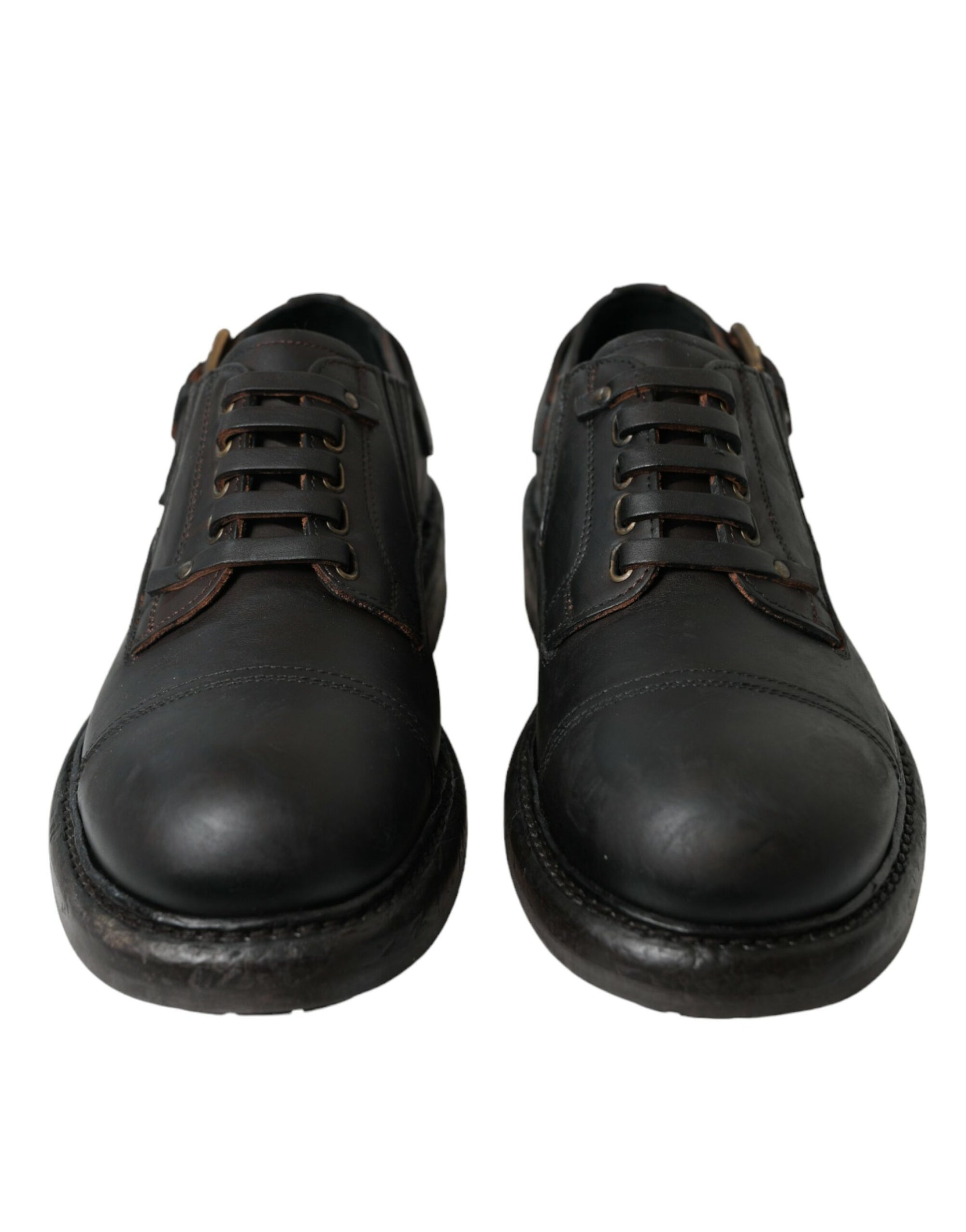 Brown Leather Lace-Up Derby Shoes