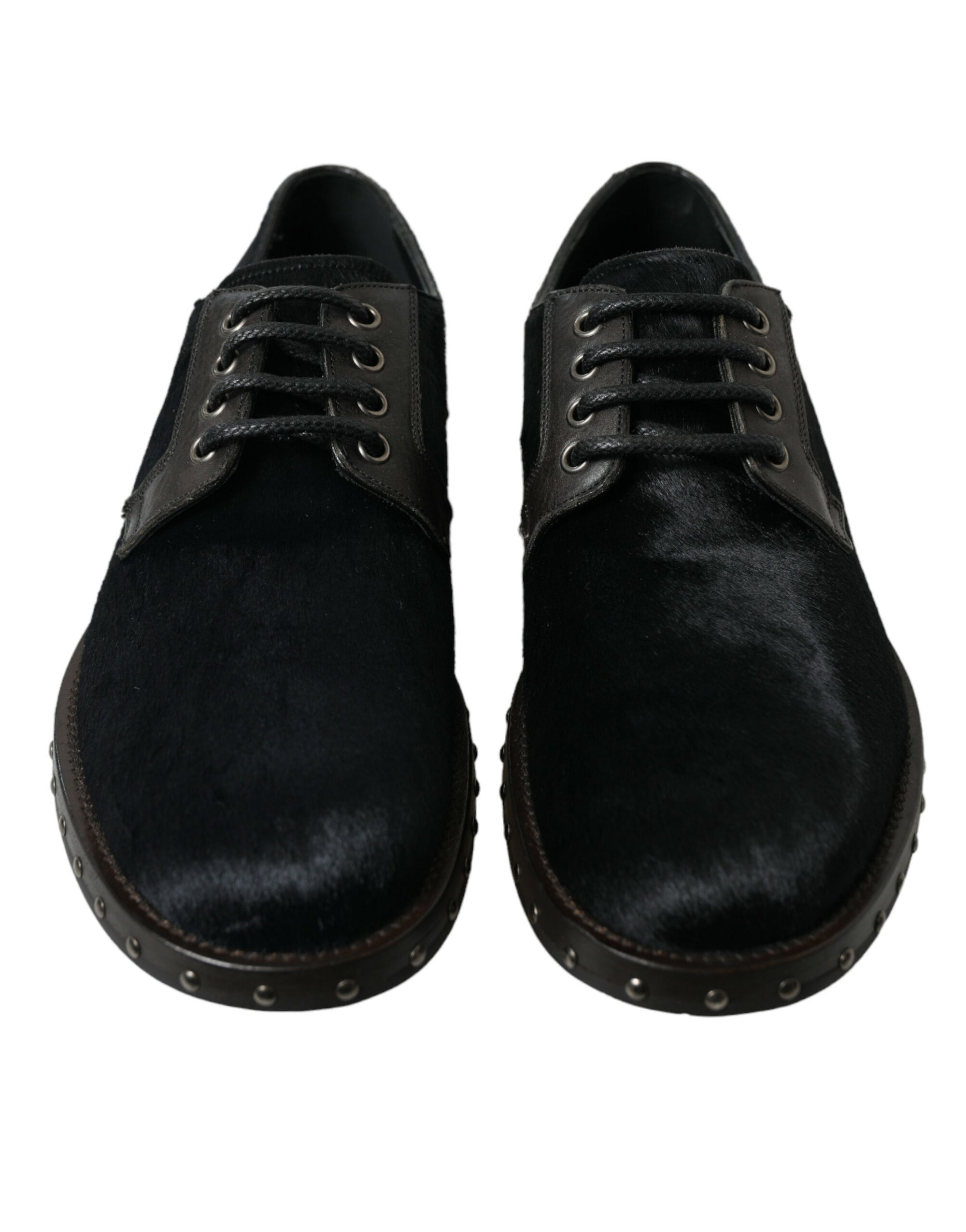 Dolce & Gabbana Black Fur-Leather Derby Dress Shoes