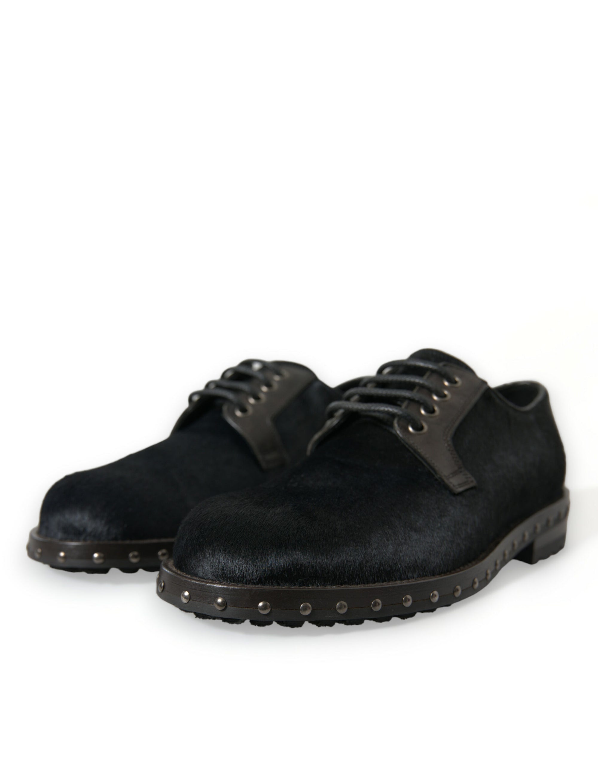 Dolce & Gabbana Black Fur-Leather Derby Dress Shoes