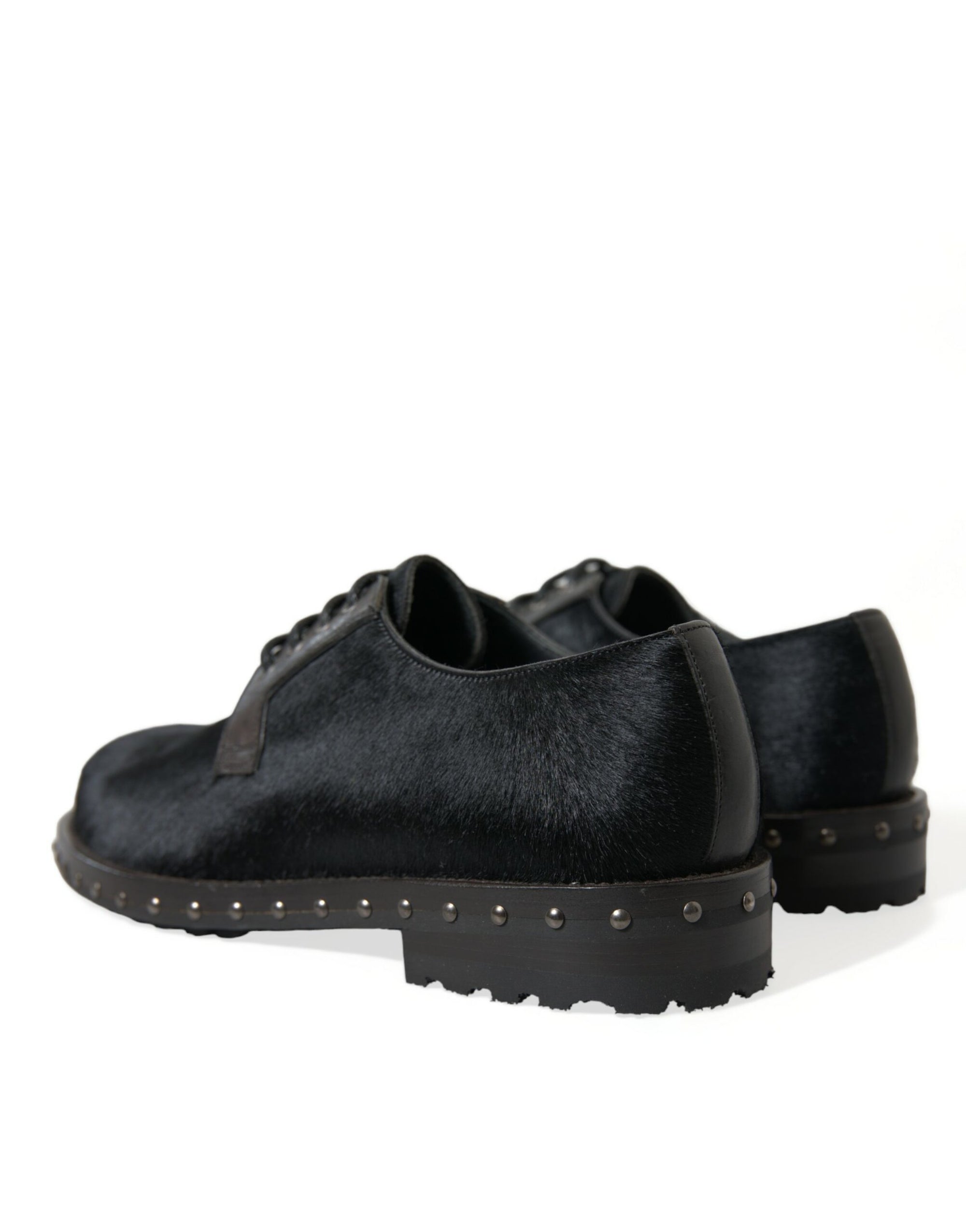 Dolce & Gabbana Black Fur-Leather Derby Dress Shoes