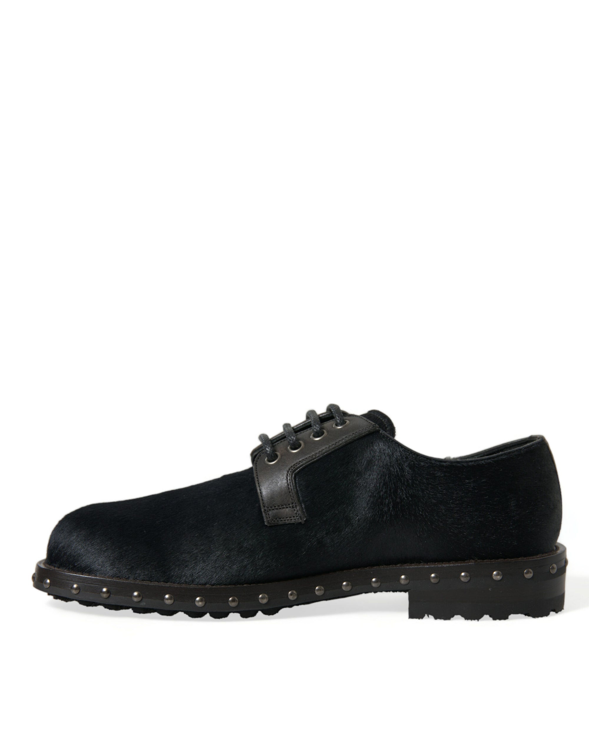 Dolce & Gabbana Black Fur-Leather Derby Dress Shoes