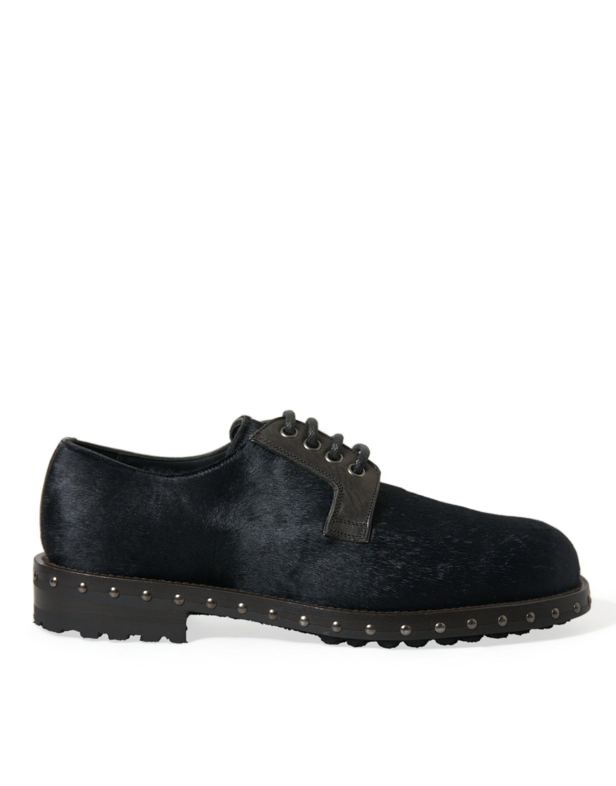 Dolce & Gabbana Black Fur-Leather Derby Dress Shoes