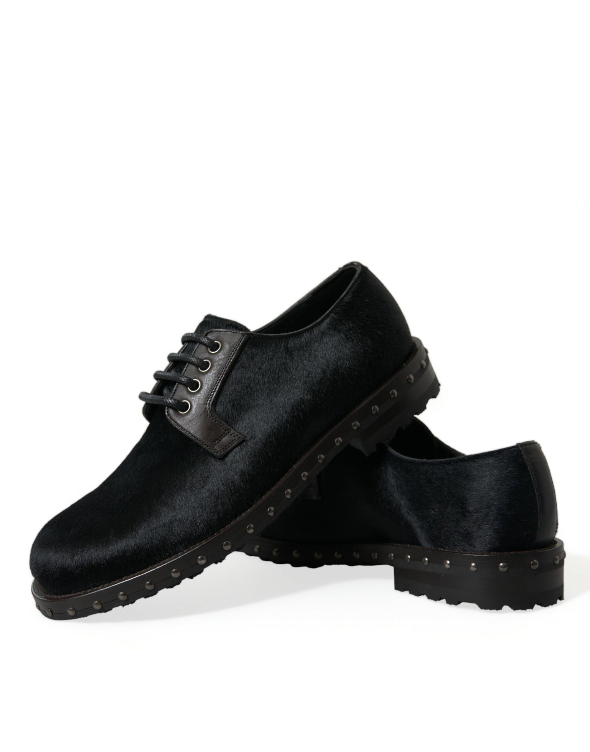 Dolce &amp; Gabbana Black Fur-Leather Derby Dress Shoes