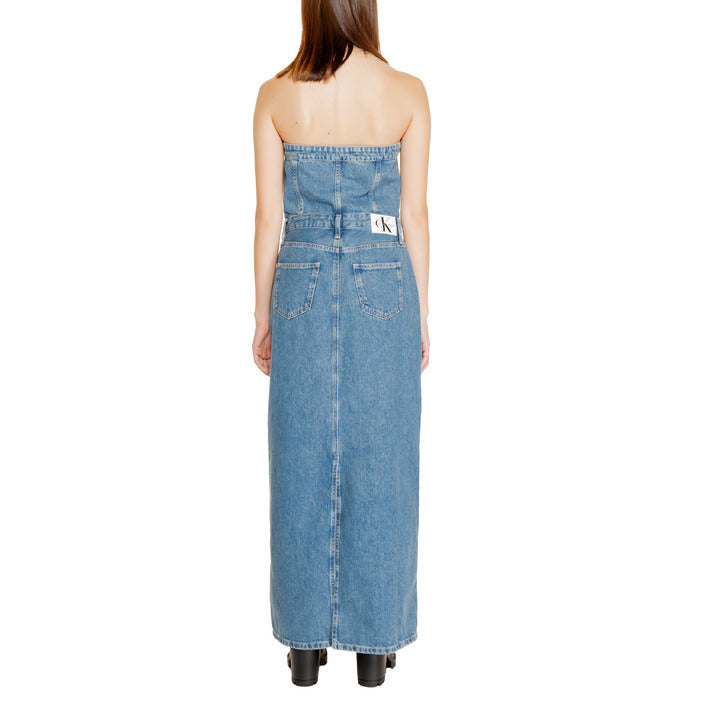 Calvin Klein Jeans Logo Strapless Vintage Wash Maxi Denim Dress