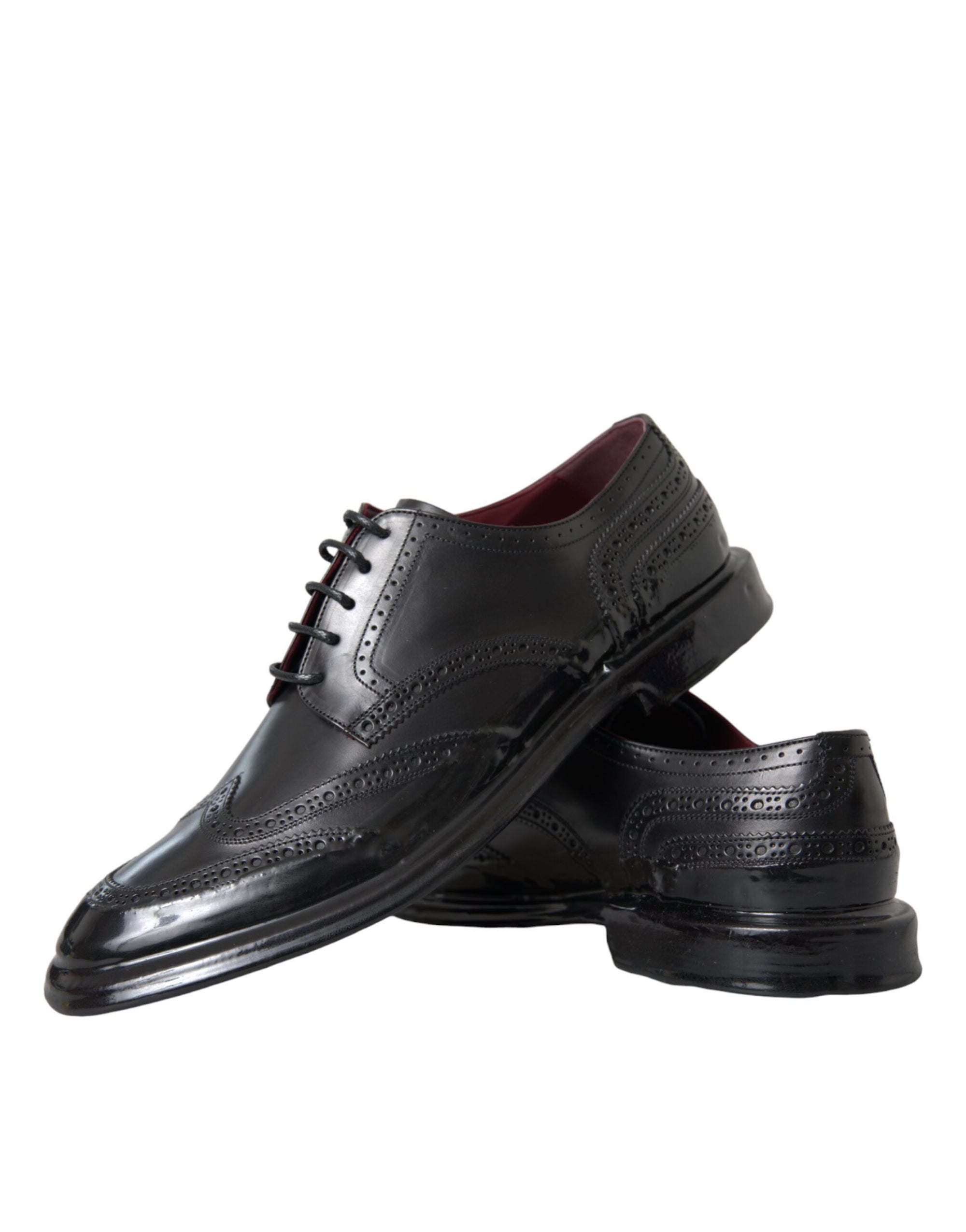 Dolce &amp; Gabbana Black Leather Derby Wingtip Dress Shoes