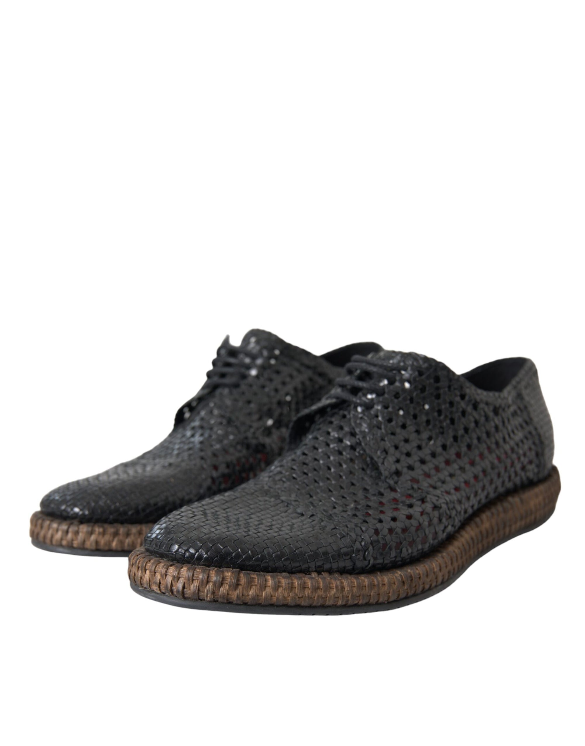 Dolce & Gabbana Black Woven Leather Lace-Up Casual Derby Shoes