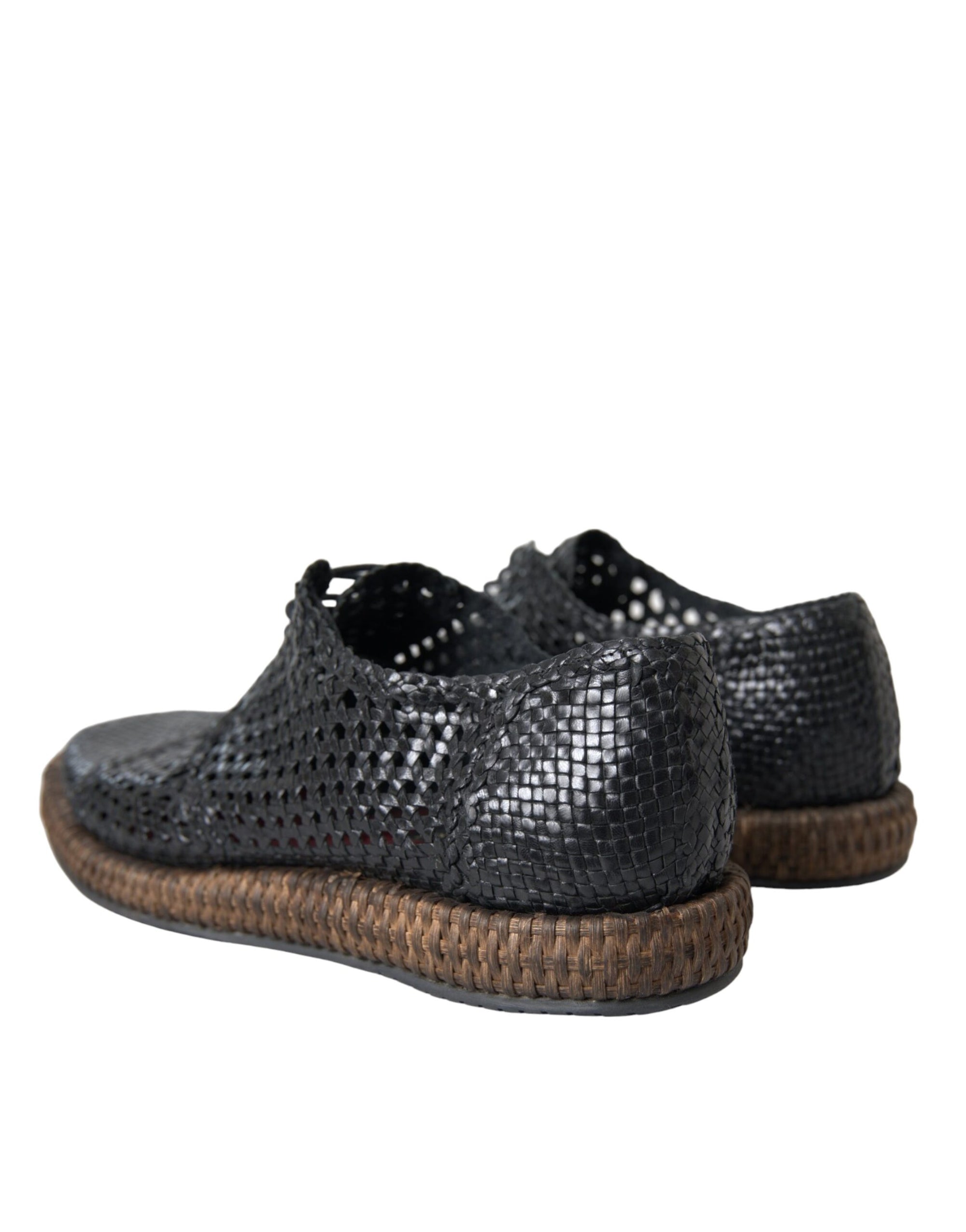 Dolce & Gabbana Black Woven Leather Lace-Up Casual Derby Shoes