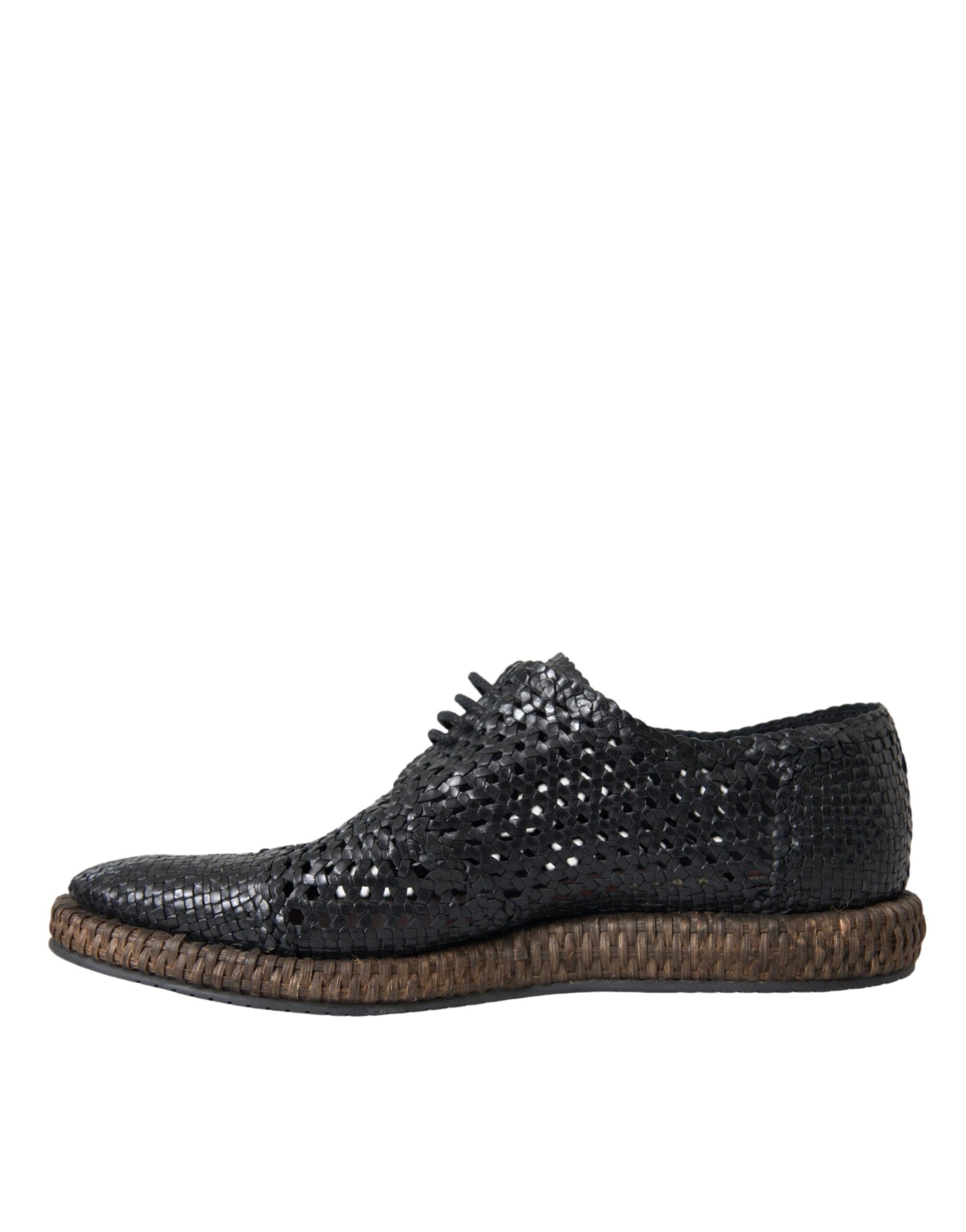 Dolce & Gabbana Black Woven Leather Lace-Up Casual Derby Shoes
