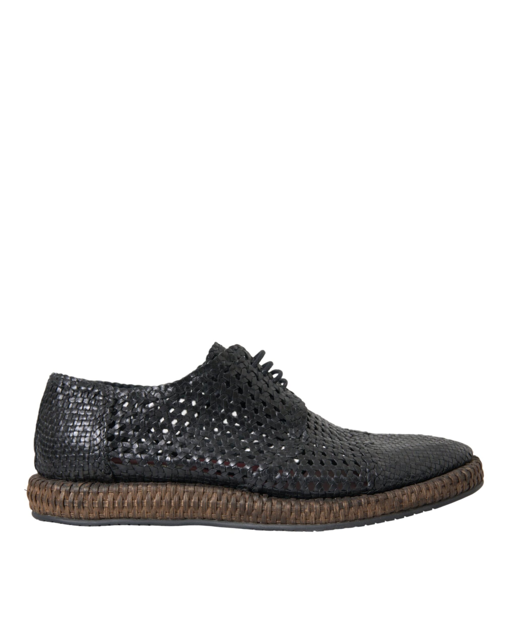 Dolce & Gabbana Black Woven Leather Lace-Up Casual Derby Shoes