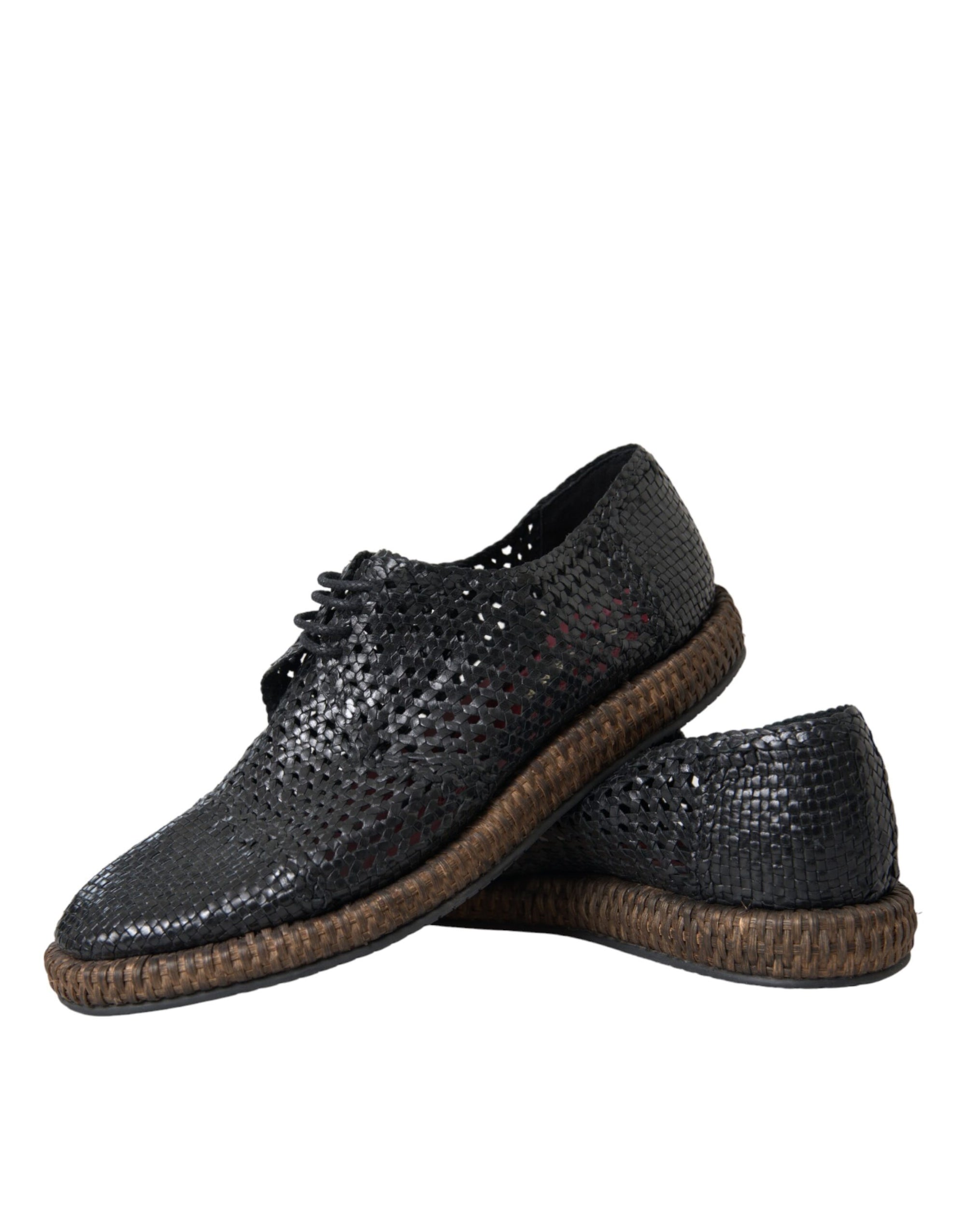 Dolce &amp; Gabbana Black Woven Leather Lace-Up Casual Derby Shoes