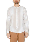 Hamaki-Ho Linen-Cotton Striped Collarless Shirt