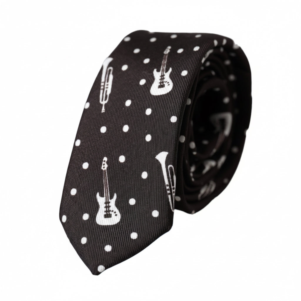 Dolce & Gabbana Guitar Print Silk Suit Tie - Black