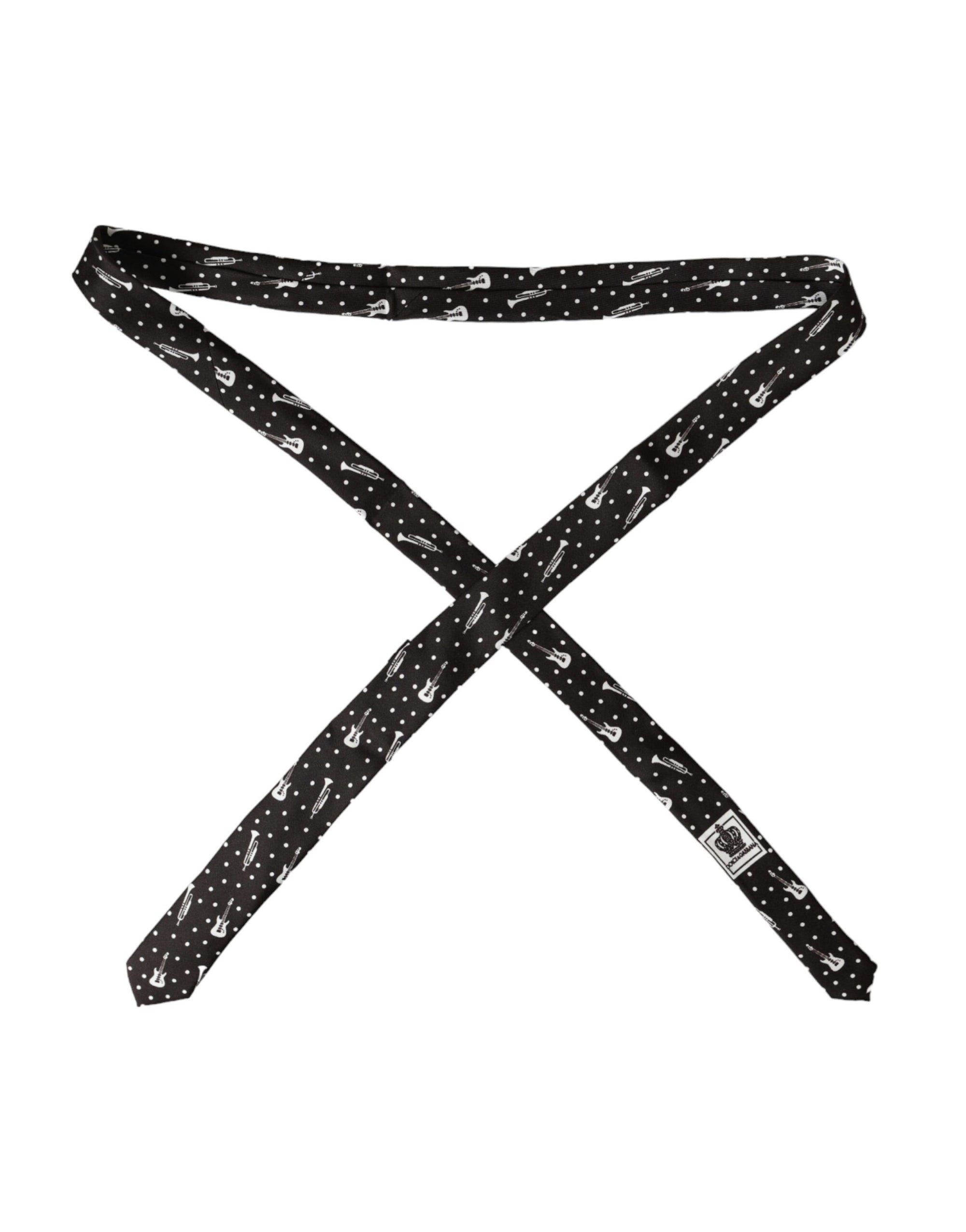 Dolce & Gabbana Guitar Print Silk Suit Tie - Black