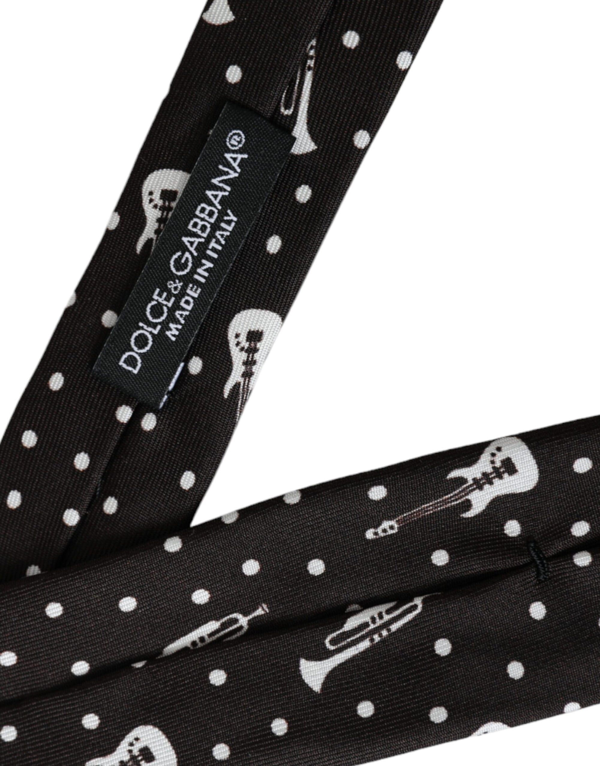 Dolce & Gabbana Guitar Print Silk Suit Tie - Black