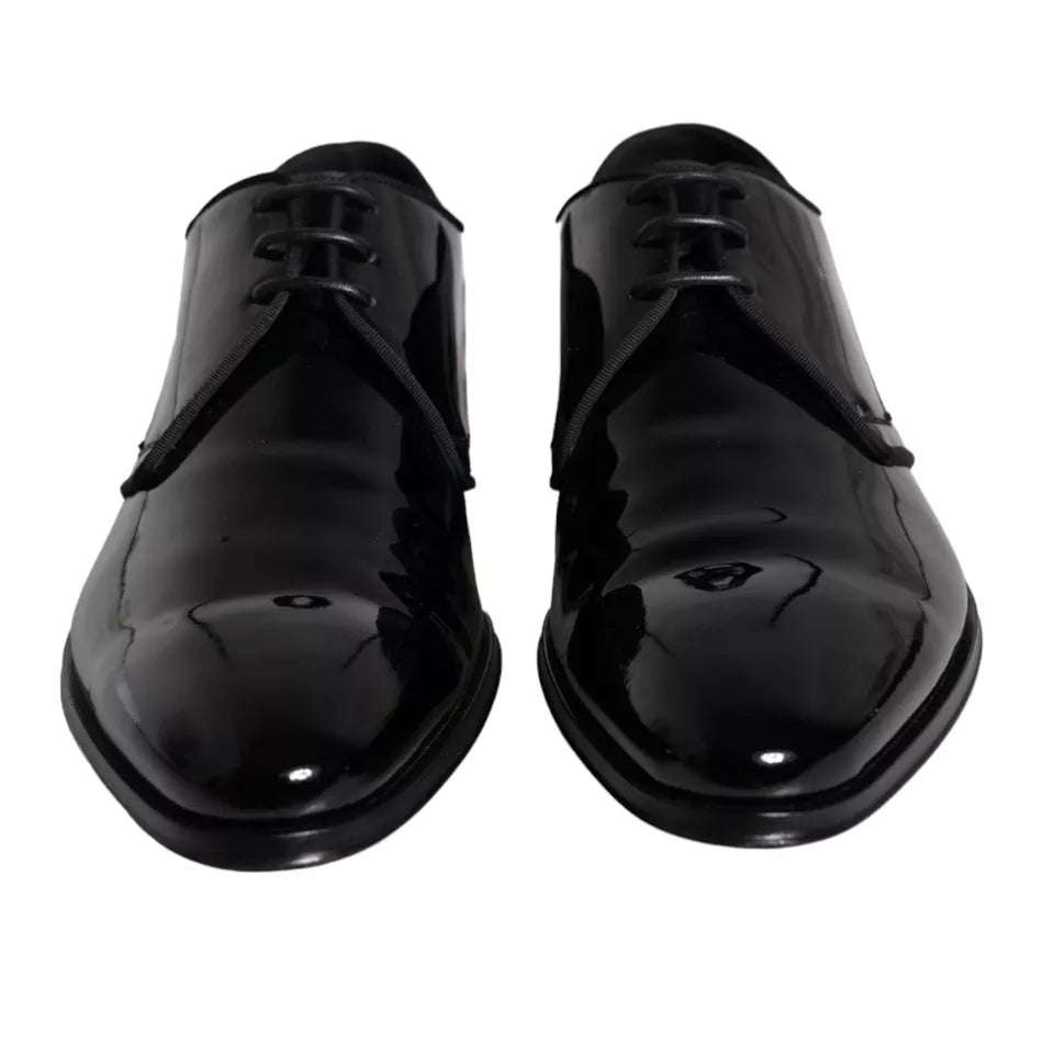 Dolce & Gabbana Black Wet-Look Leather Derby Dress Shoes