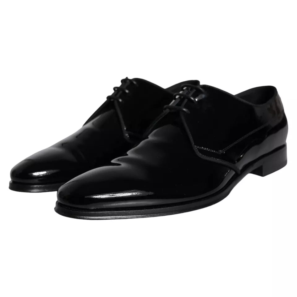 Dolce & Gabbana Black Wet-Look Leather Derby Dress Shoes