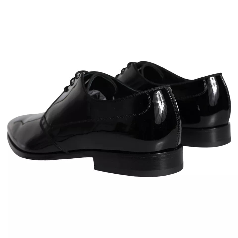 Dolce & Gabbana Black Wet-Look Leather Derby Dress Shoes