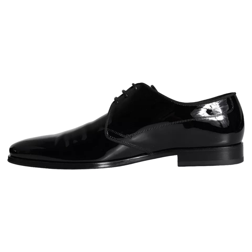 Dolce & Gabbana Black Wet-Look Leather Derby Dress Shoes