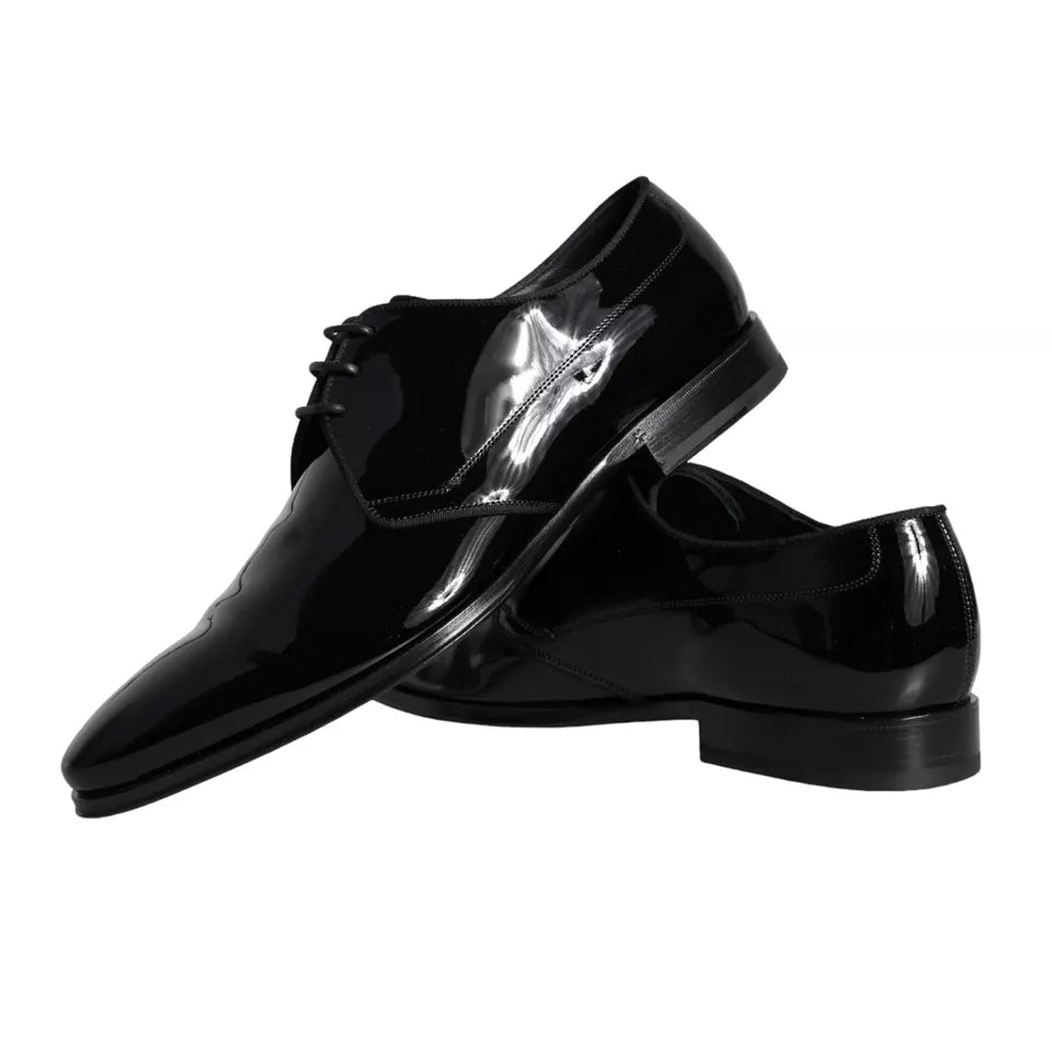 Dolce &amp; Gabbana Black Wet-Look Leather Derby Dress Shoes