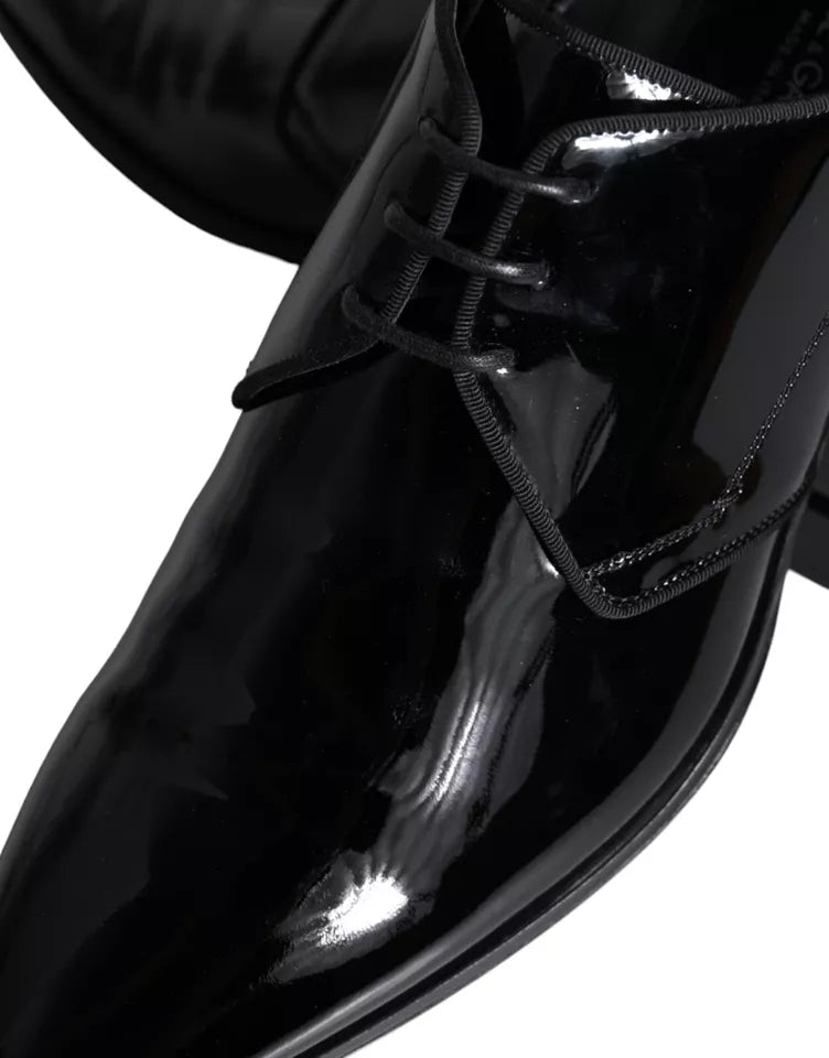 Dolce &amp; Gabbana Black Wet-Look Leather Derby Dress Shoes