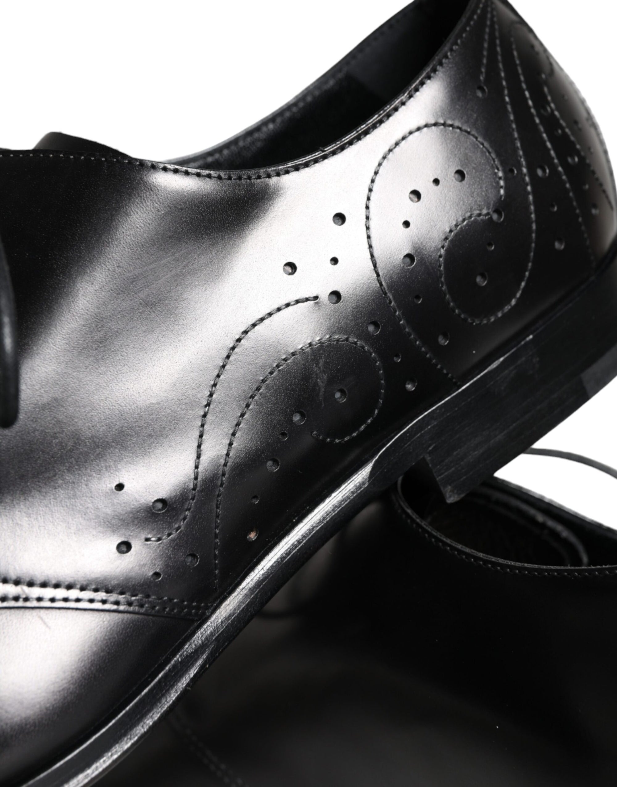 Dolce &amp; Gabbana Black Leather Brogue Derby Dress Shoes