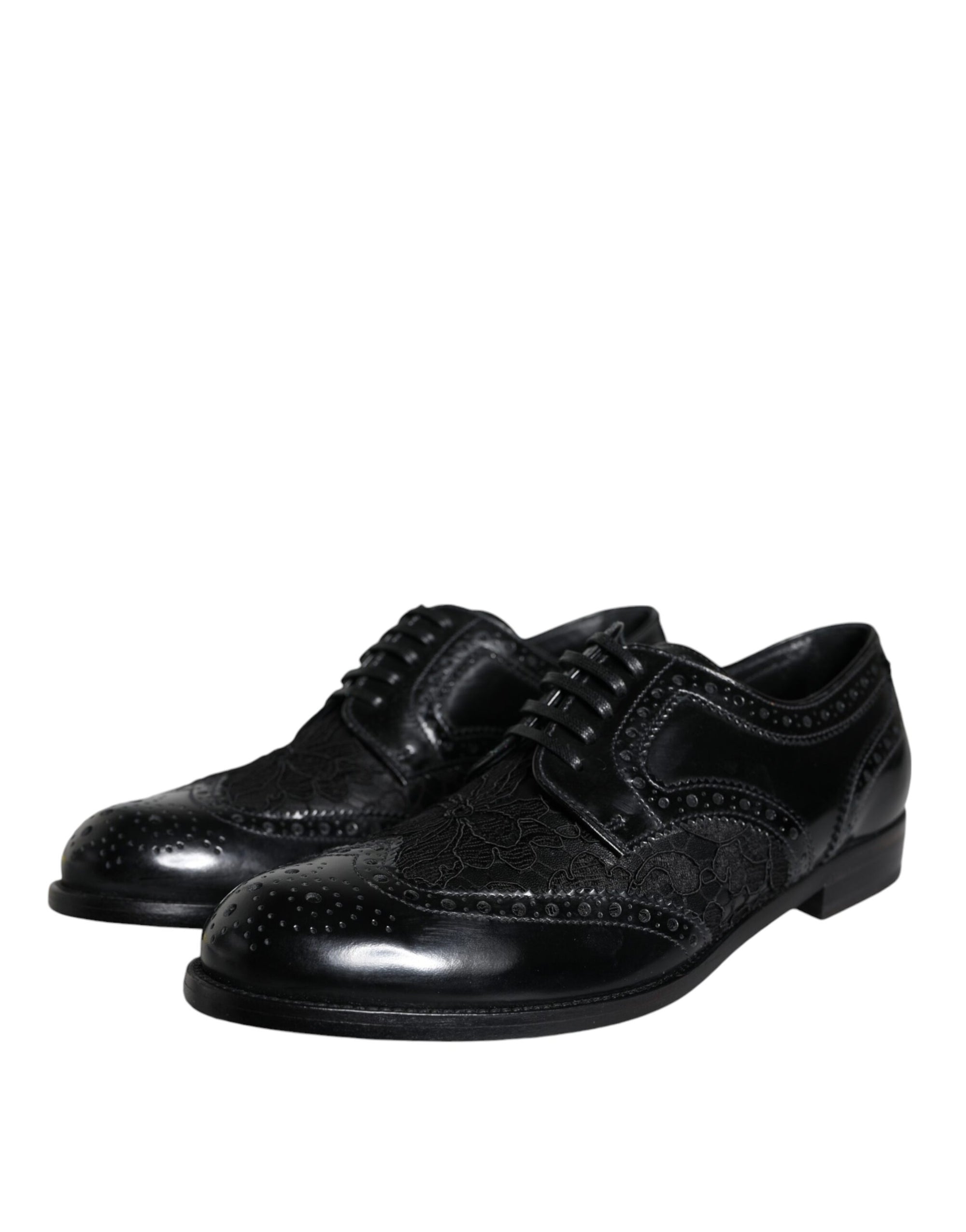 Dolce & Gabbana Black Leather Floral Lace Derby Shoes