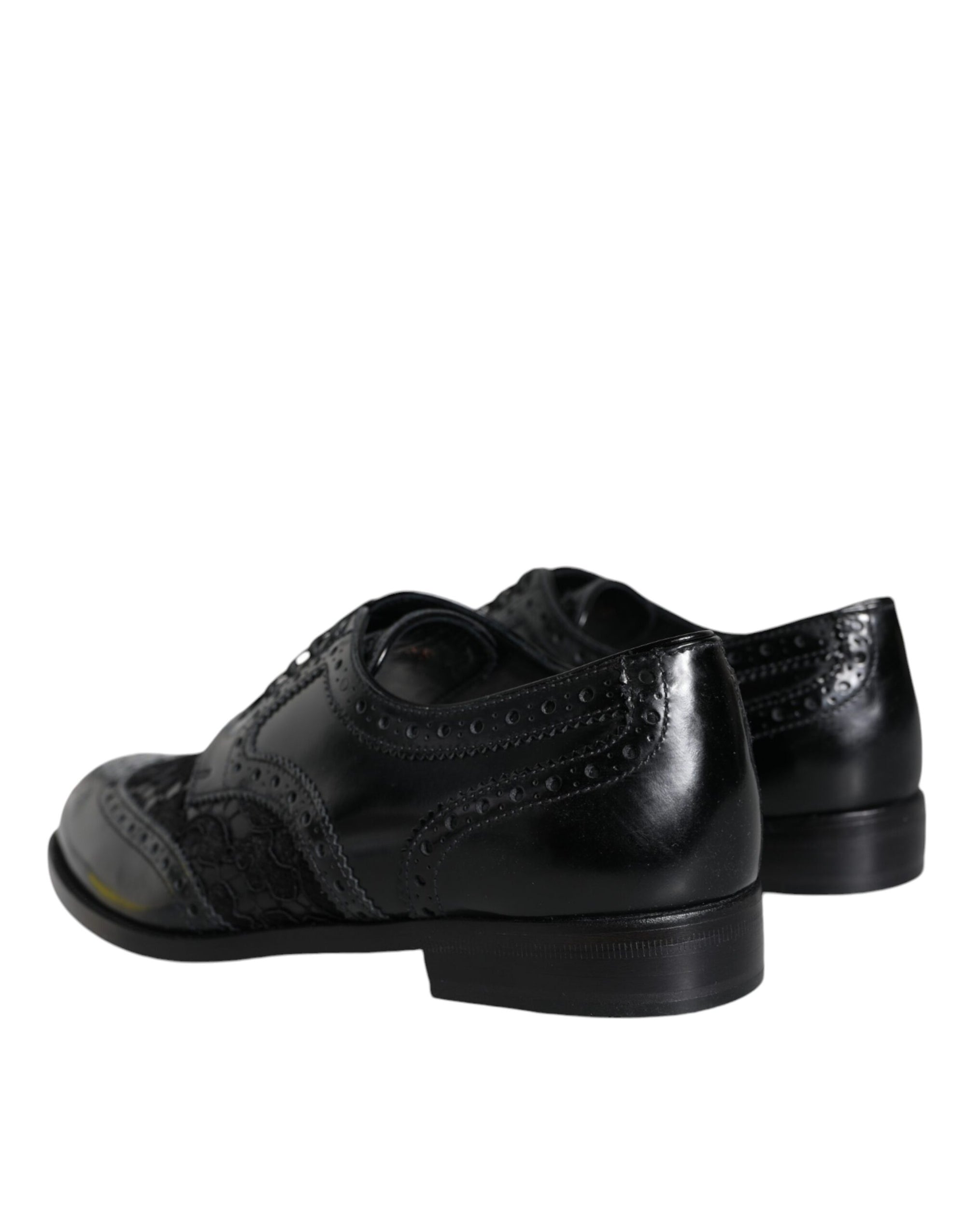 Dolce & Gabbana Black Leather Floral Lace Derby Shoes