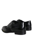 Dolce & Gabbana Black Leather Floral Lace Derby Shoes