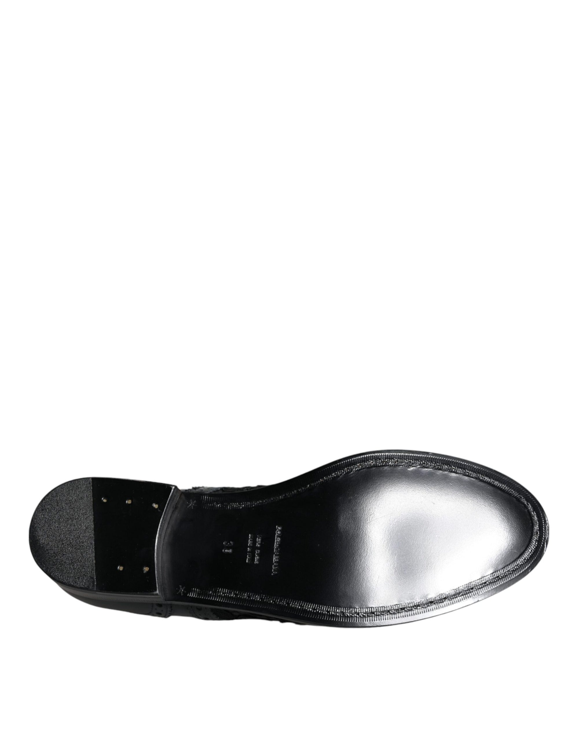 Dolce & Gabbana Black Leather Floral Lace Derby Shoes