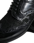 Dolce & Gabbana Black Leather Floral Lace Derby Shoes
