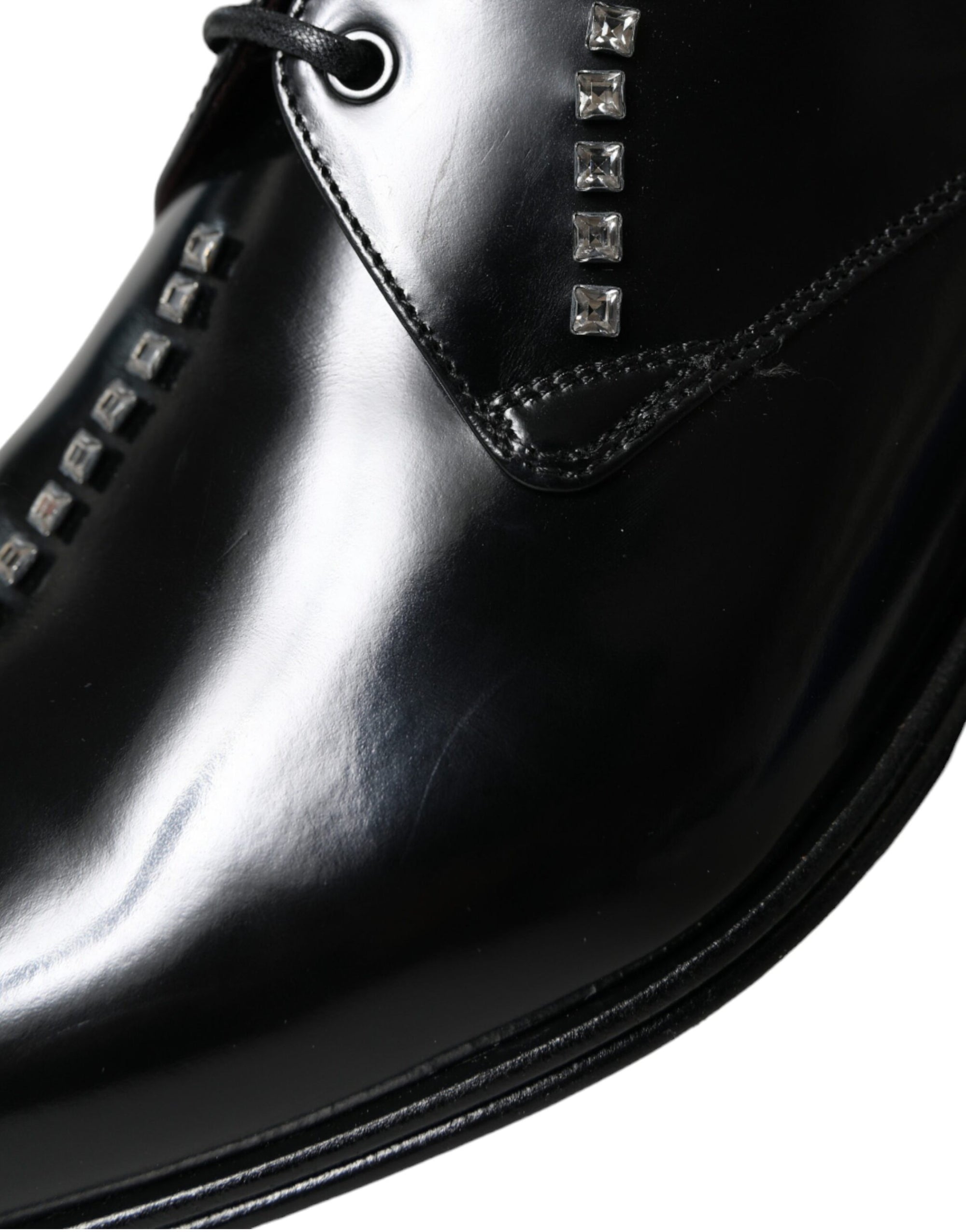 Dolce & Gabbana Black Leather Crystal Embellished Derby Dress Shoes