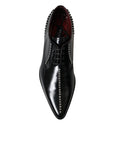Dolce & Gabbana Black Leather Crystal Embellished Derby Dress Shoes