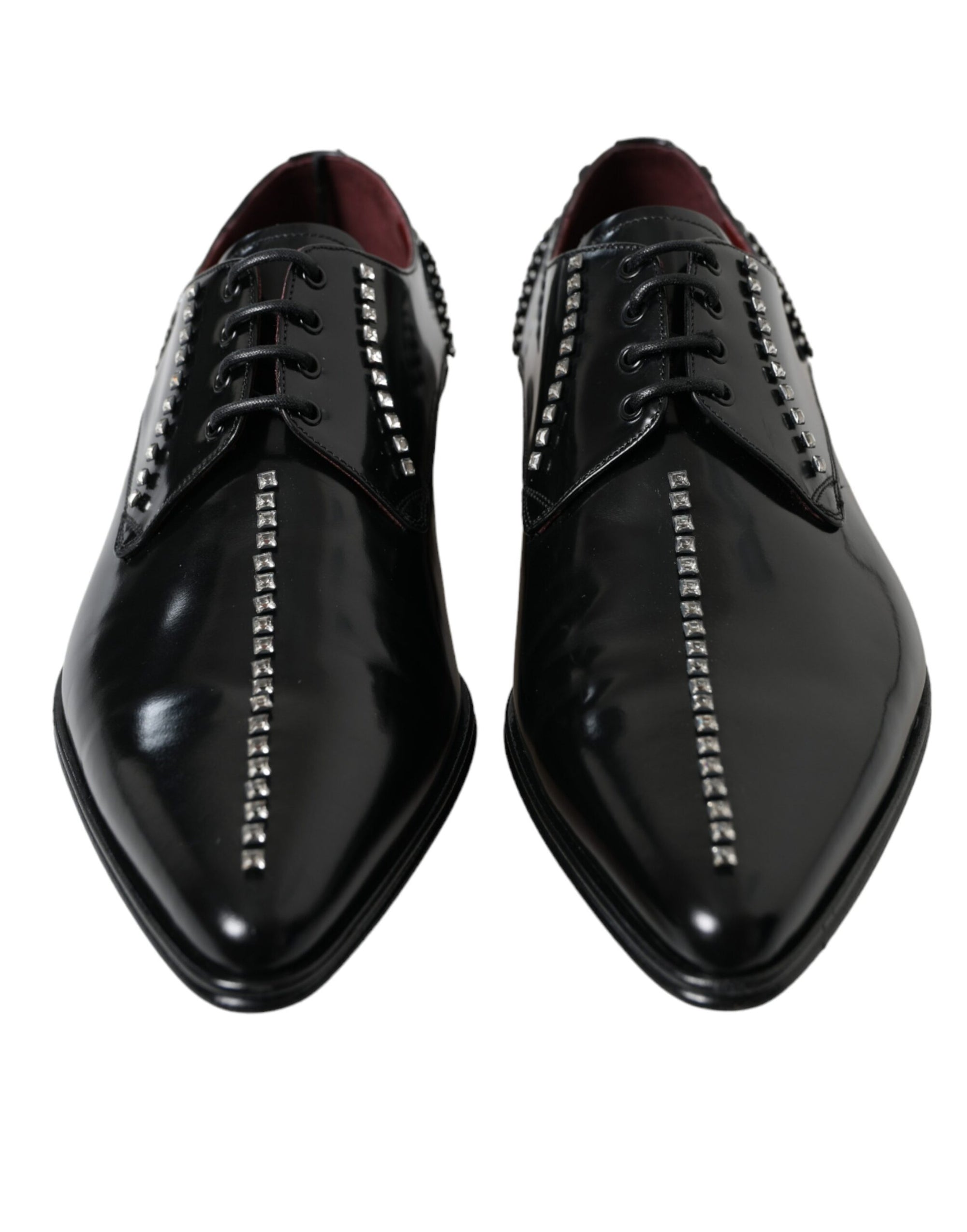 Dolce & Gabbana Black Leather Crystal Embellished Derby Dress Shoes