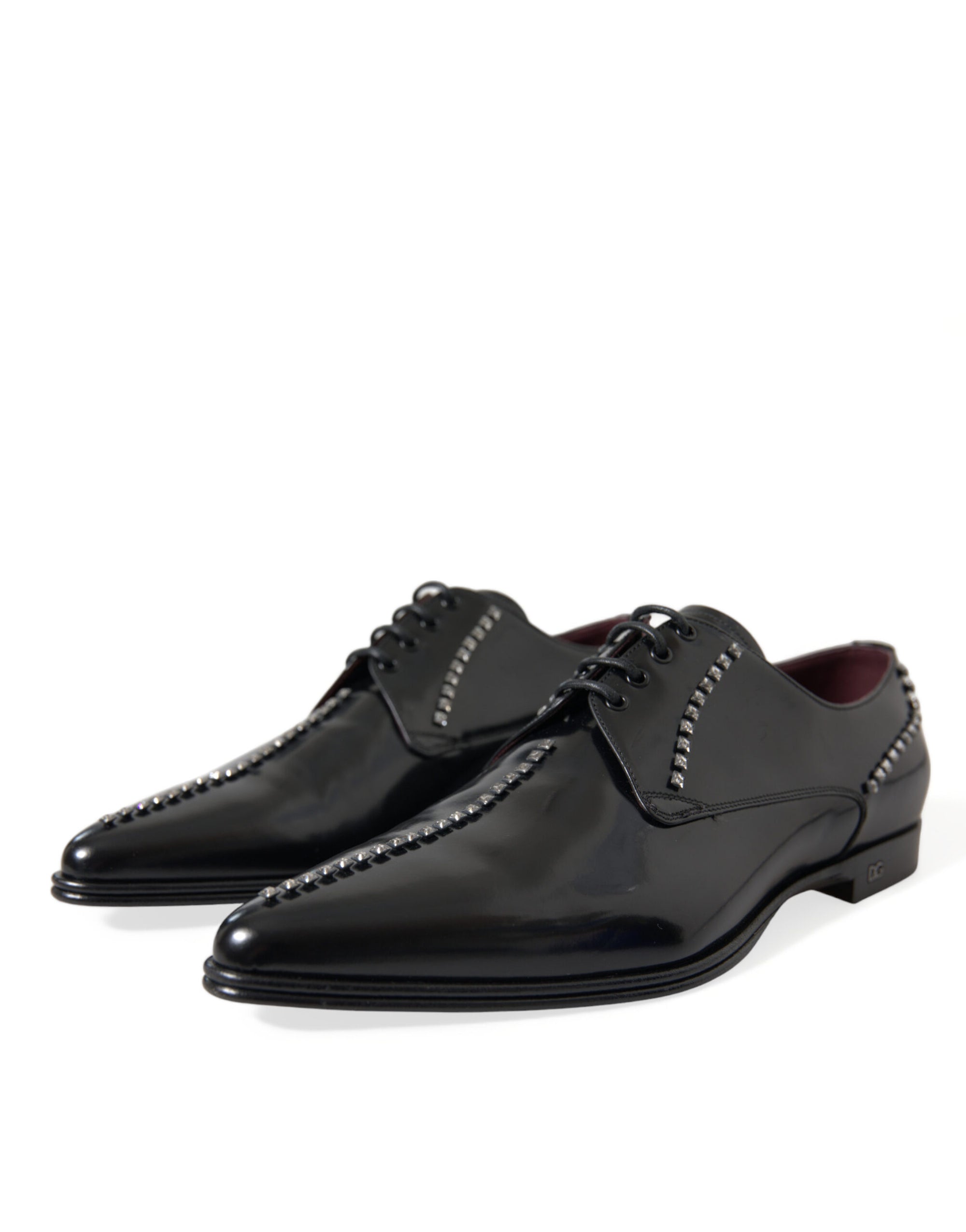 Dolce & Gabbana Black Leather Crystal Embellished Derby Dress Shoes