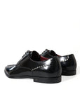 Dolce & Gabbana Black Leather Crystal Embellished Derby Dress Shoes