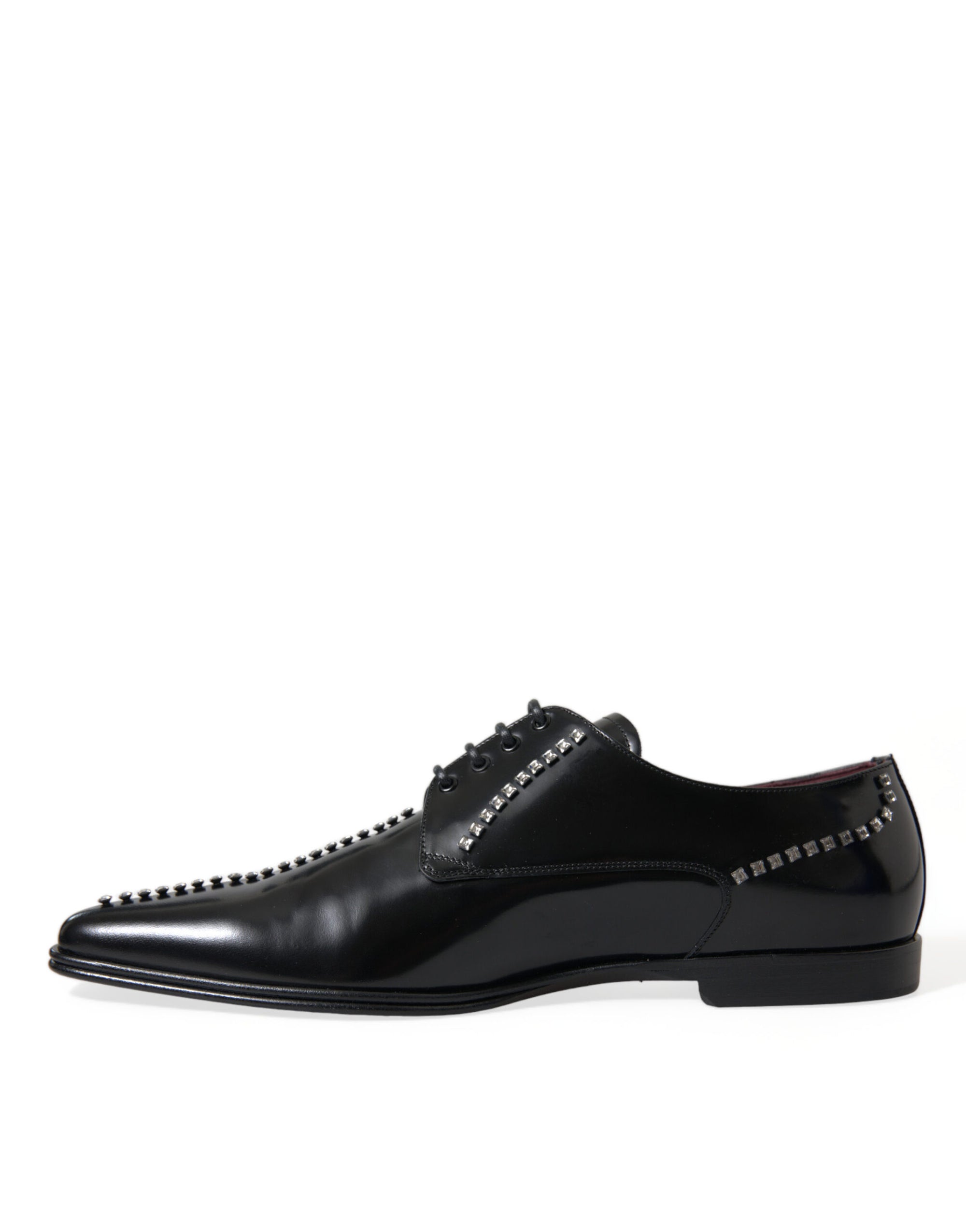 Dolce &amp; Gabbana Black Leather Crystal Embellished Derby Dress Shoes